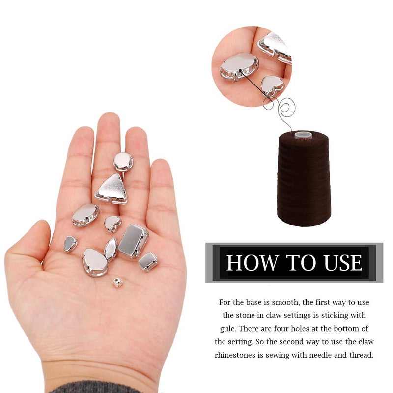 TANOSII Sew on Rhinestones 100 PCS Mixed Shapes Glass Rhinestones Sew on Crystal Gems Mental Flatback with Silver Claw for Jewelry Crafts Clothes Shoes Costume Garment Gray - Image 3